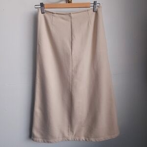 Beige Midi Skirt Womens Small Terry Cloth Lined Zip Detail Neutral Minimalist